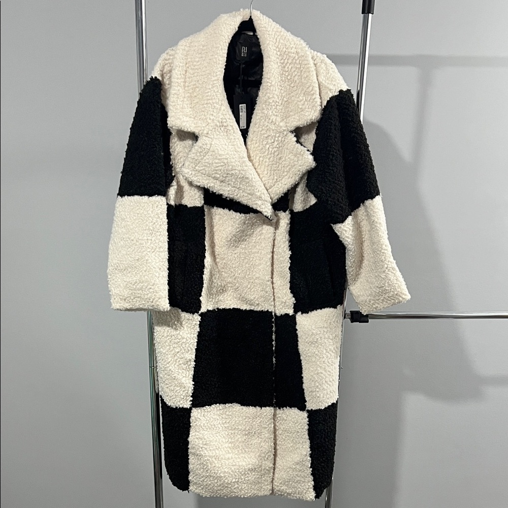 Studio Black and Cream Checkered Teddy Jacket